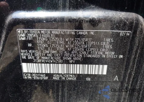 2014 Toyota Rav4 Xle from USA, damaged, VIN 2T3RFREV4EW142580
